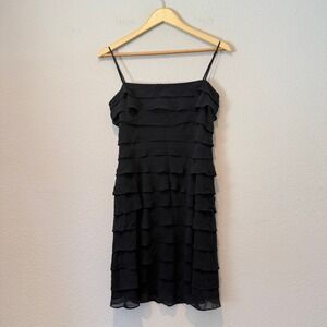 Tadashi Petite Collection Black Tiered Ruffle Cocktail Dress 6P Spaghetti Strap